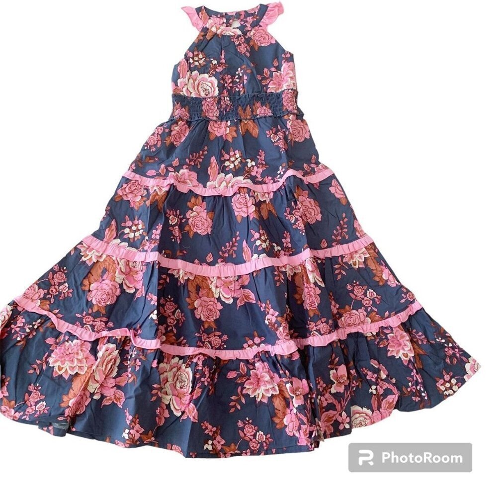 NWT Matilda Jane Girl Navy & Pink Floral Clarabelle Halter Maxi Dress 6 Years